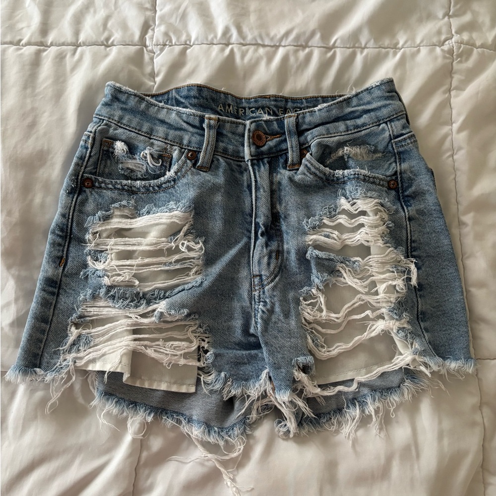 American Eagle Outfitters Ripped Light Blue Jean Shorts